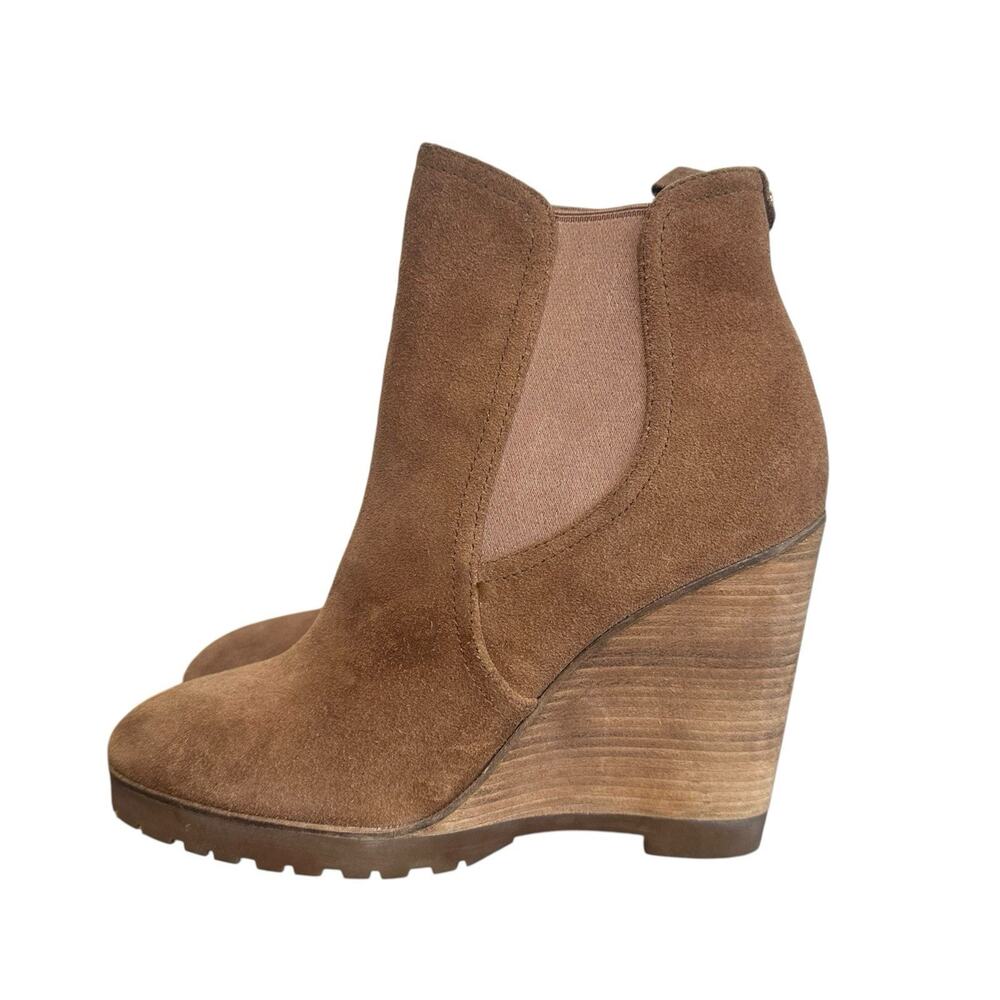 Michael Kors Women’s Thea Camel Tan Brown Wedge Suede Ankle Booties Size 8.5M